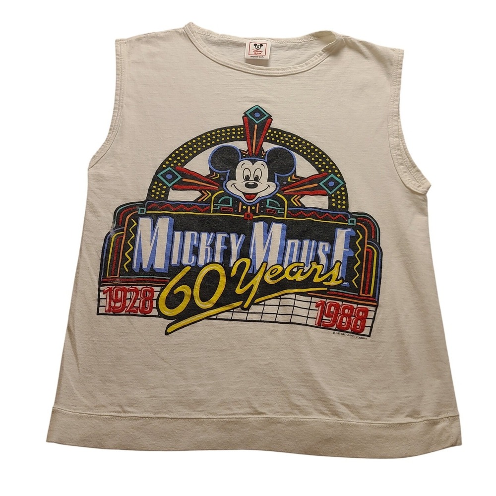 Vintage Disney Wear Mickey Mouse 60 Years Anniversary Tank Top White Men's M USA